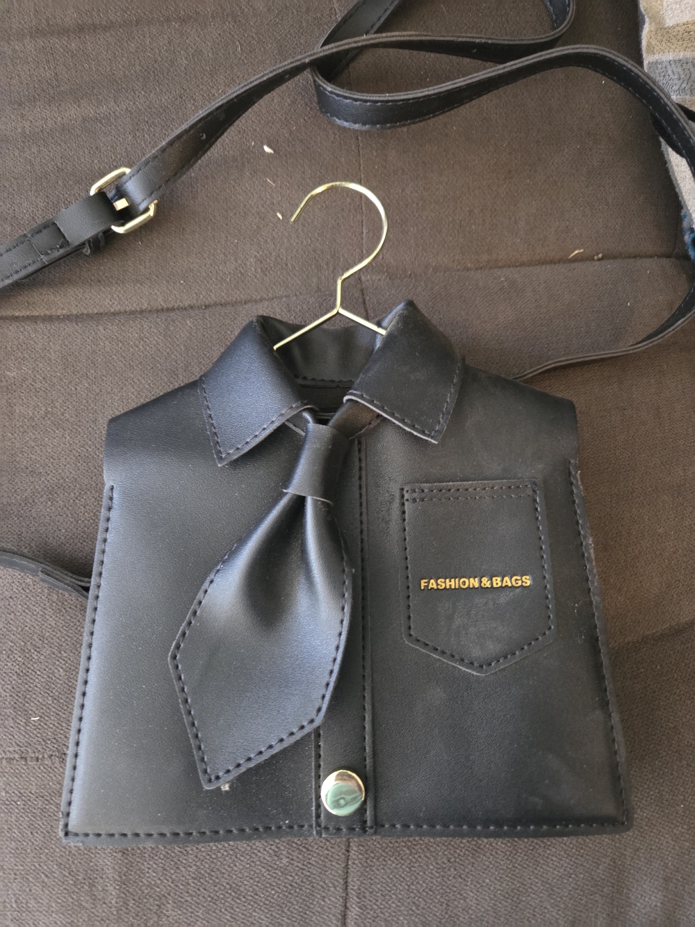 Black Shirt-Style Crossbody Bag with Tie Accent